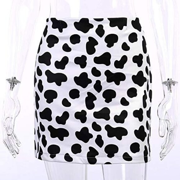 TOPVEST Women's Summer High Waist Cute Kpop Skirt Cow Print Casual A Line Mini S - Picture 4 of 5